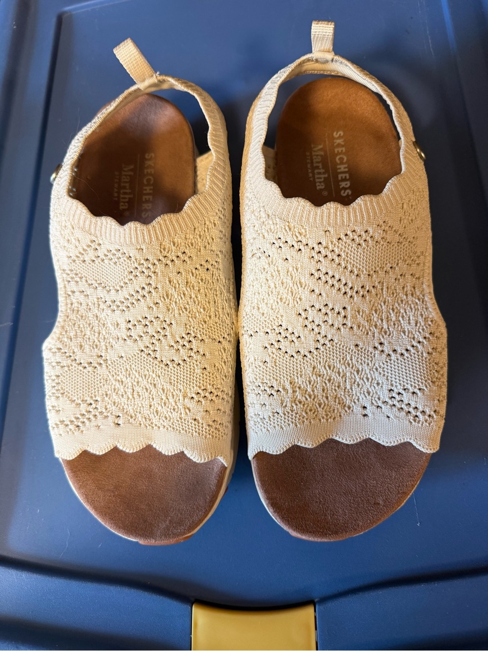 Skechers Cream Knit Slip-On Open-Toe Sandals